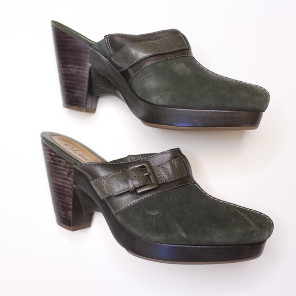 Cole Haan | Green Suede Pointed Toe Clogs - Picture 5 of 12